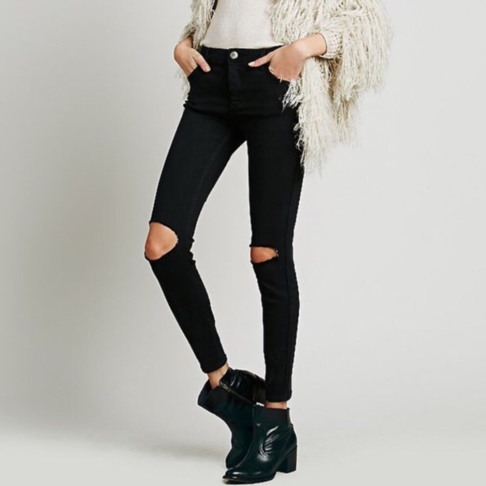 Free People destroyed busted knee skinny jeans